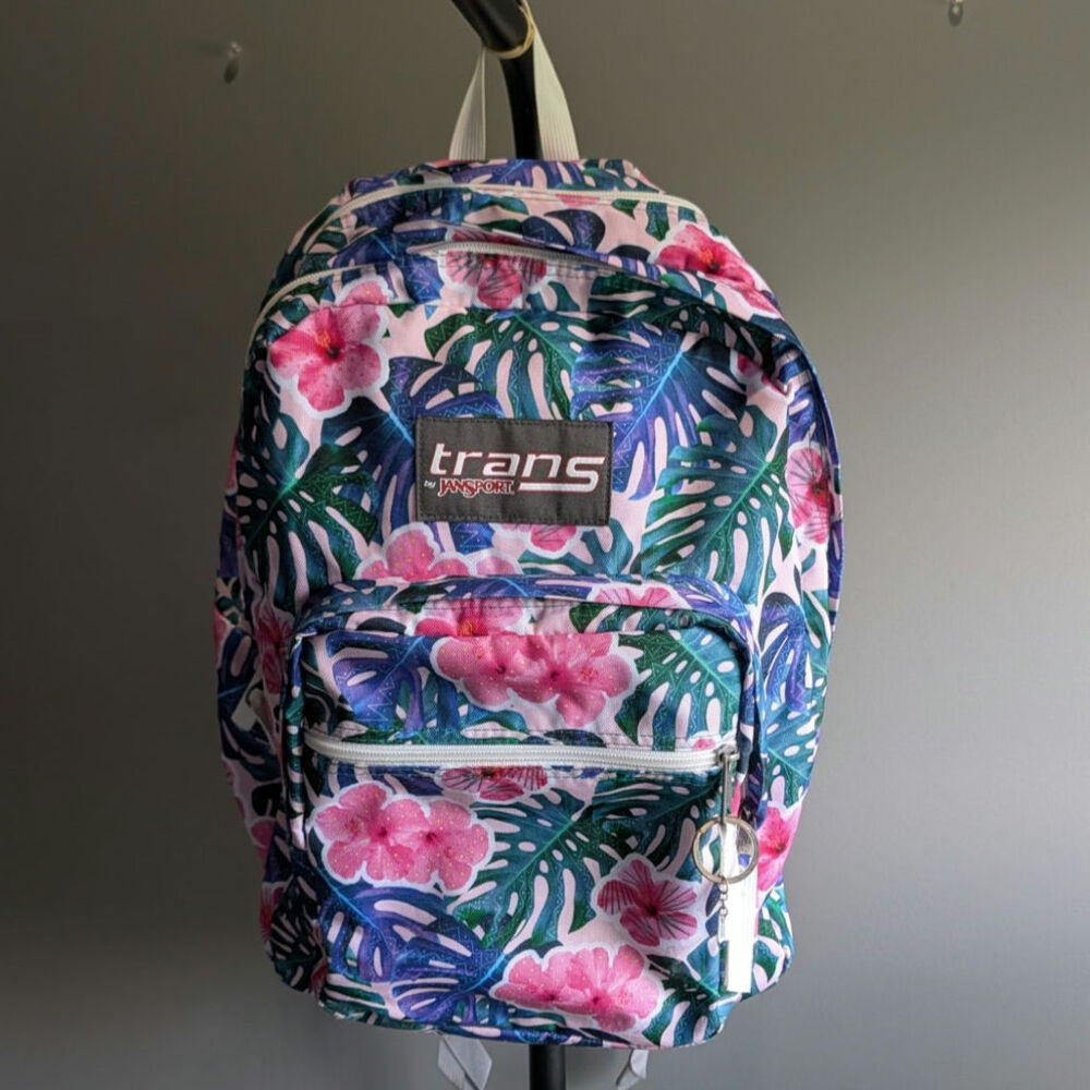 TRANS BY JANSPORT 17" SUPERMAX  BACKPACK - MONSTERA VIBES - PINK FLORAL